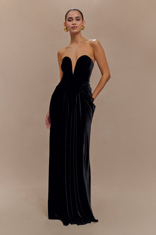 Robe Maxi en Velours Sans Bretelles Paige - Noir