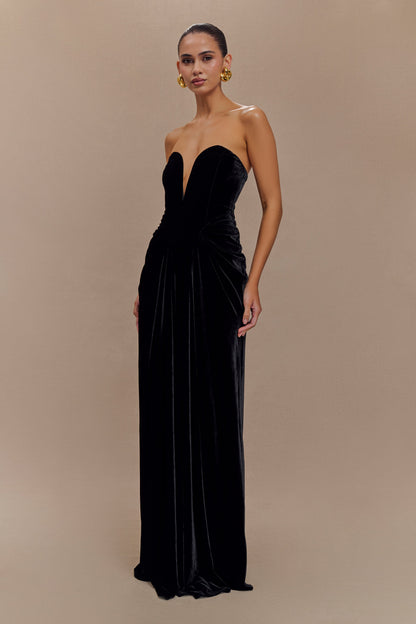 Robe Maxi en Velours Sans Bretelles Paige - Noir