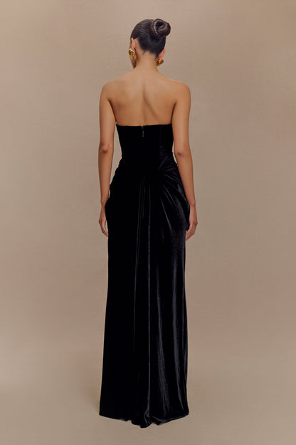 Robe Maxi en Velours Sans Bretelles Paige - Noir