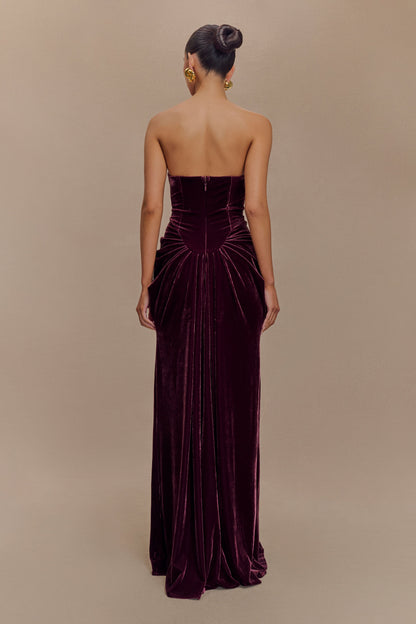 Paige Robe Maxi en Velours Sans Bretelles - Prune