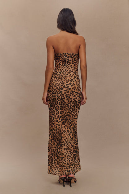 Breanna Robe Maxi en Chiffon sans Bretelles - Imprimé Léopard