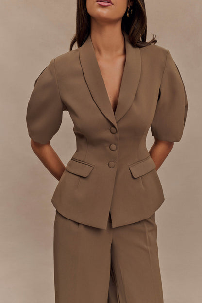 Top tailleur à manches bouffantes Opal - Brun cacao