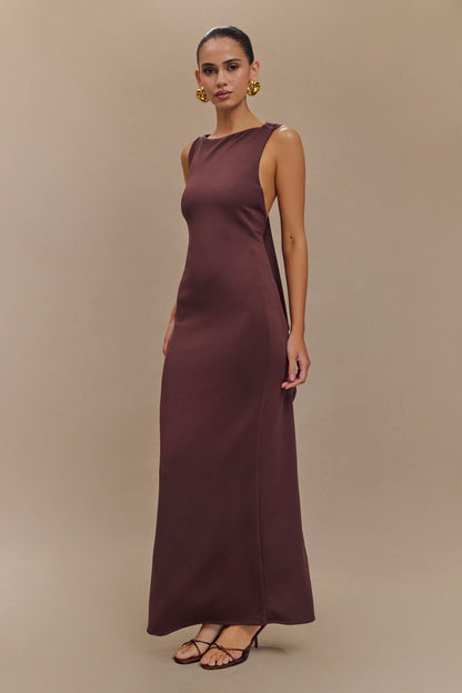 Robe midi asymétrique en jersey scuba Catelyn - Brun cacao