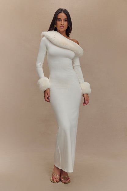 Robe Maxi en Tricot Imprimé Fausse Fourrure Karleigh - Ivoire