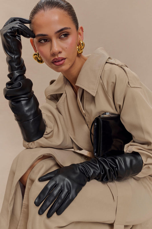 Gants en simili cuir jusqu'au coude Jasper - Noir