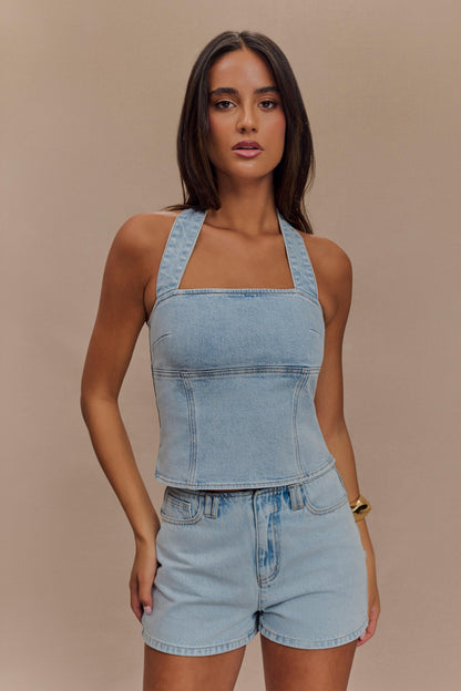 Halter en jean Dayna - Bleu clair