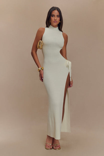 Robe Maxi en Tricot à Découpes - Ivoire