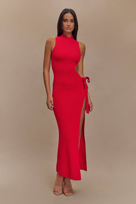 Robe Maxi Tricot Perforée Stephanie - Rouge