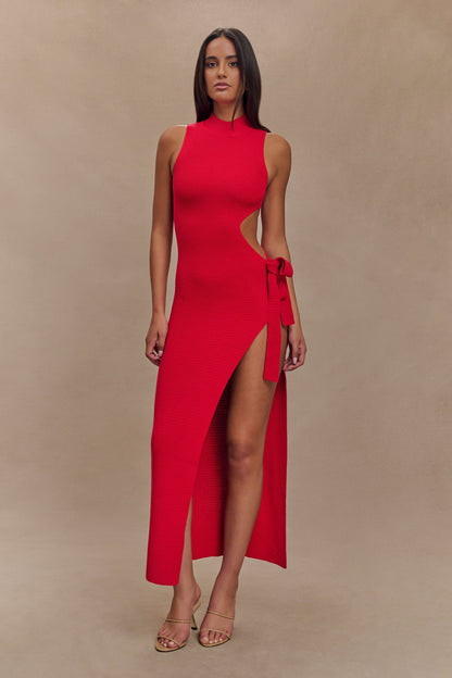 Robe Maxi Tricot Perforée Stephanie - Rouge