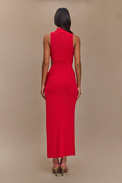 Robe Maxi Tricot Perforée Stephanie - Rouge