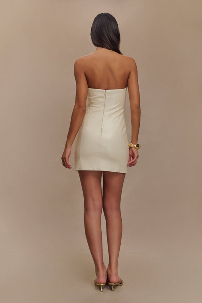 Mini-robe sans bretelles en simili cuir Sophie - Ivoire