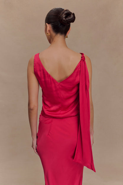 Top sans manches Nicola en satin avec détail nœud - Cerise rose