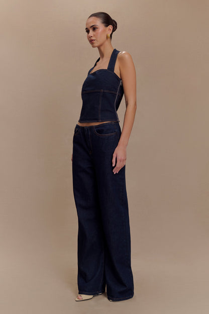 Haut en jean Dayna à porter en bandoulière - Bleu indigo