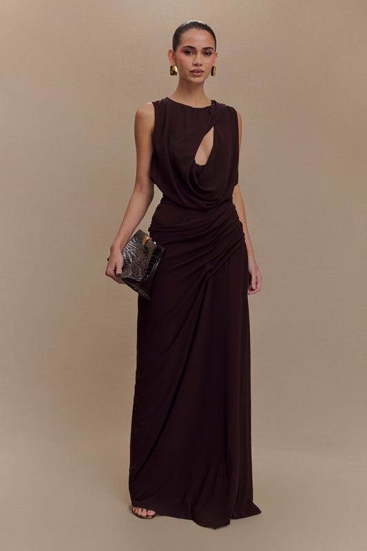 Robe Maxi en Chiffon Oria - Brun Cacao