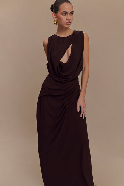 Robe Maxi en Chiffon Oria - Brun Cacao