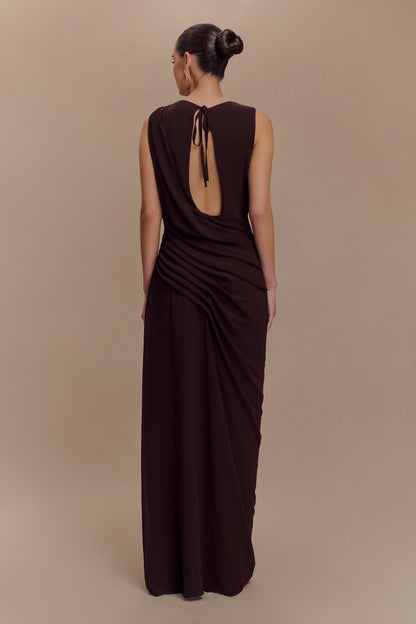 Robe Maxi en Chiffon Oria - Brun Cacao