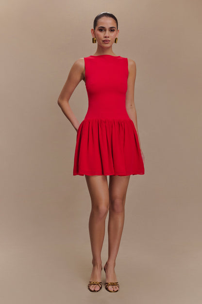 Robe mini en jersey et mousseline de soie Ashleigh - Rouge