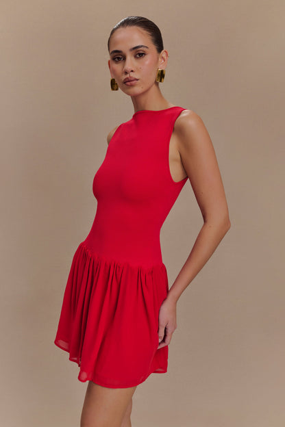 Robe mini en jersey et mousseline de soie Ashleigh - Rouge