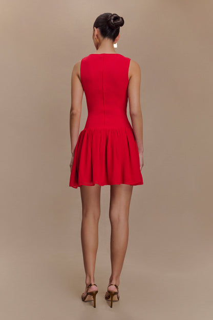Robe mini en jersey et mousseline de soie Ashleigh - Rouge