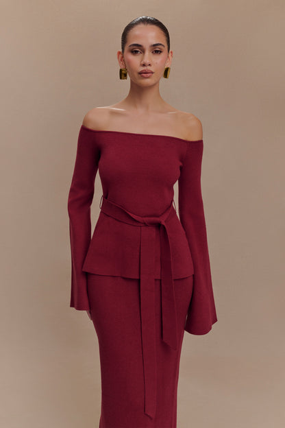 Top en tricot Kyle à épaules dénudées - Rouge cerise