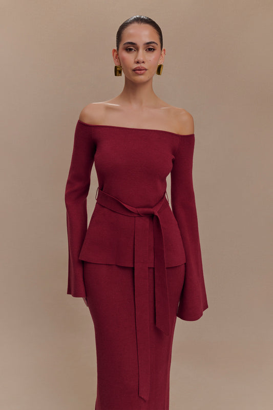 Top en tricot Kyle à épaules dénudées - Rouge cerise