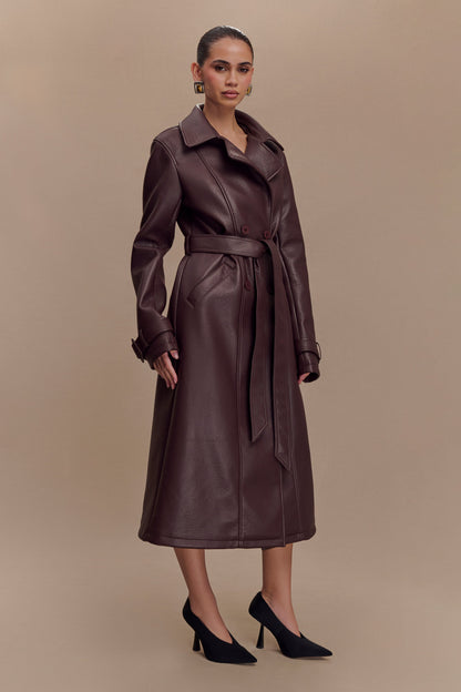 Manteau-trencher en simili cuir Tarah - Brun cacao