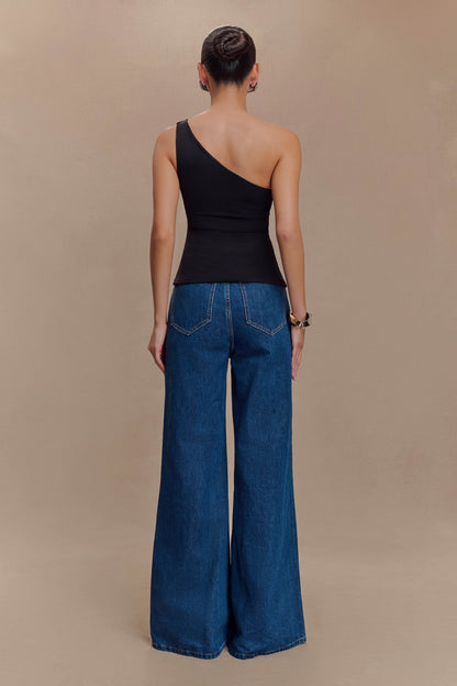 Sera Haut en nylon recyclé à une épaule avec drapé - Noir