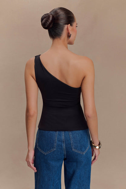 Sera Haut en nylon recyclé à une épaule avec drapé - Noir