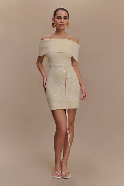 Mini-robe en jersey brodé à épaules dénudées Mallory - Crème et Ivoire