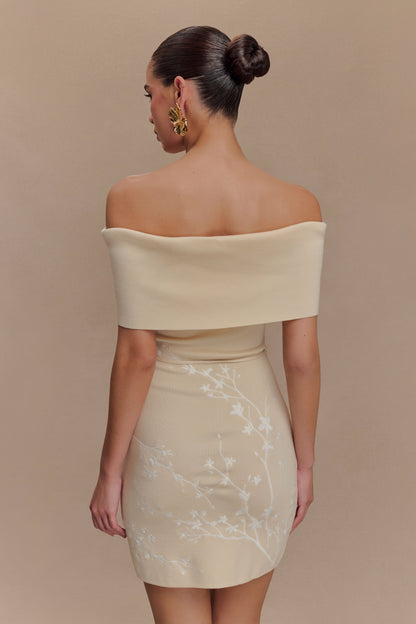 Mini-robe en jersey brodé à épaules dénudées Mallory - Crème et Ivoire