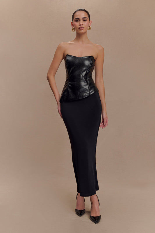 Haut sans bretelles en simili cuir Allana - Noir