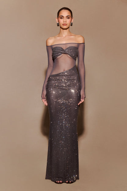 Robe longue débardeur Nash Diamante - Gris anthracite