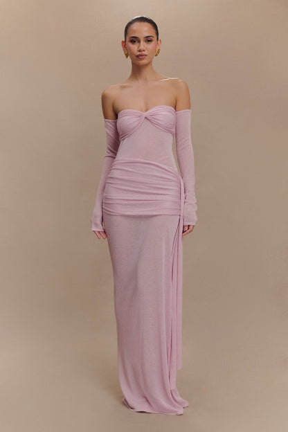 Robe Maxi en Tricot Métallisé Ingrid - Rose Poussière