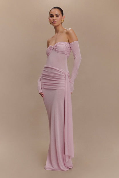 Robe Maxi en Tricot Métallisé Ingrid - Rose Poussière