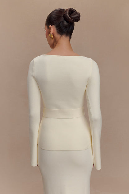 Justine, haut en tricot avec ceinture - Ivoire