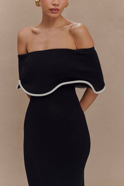 Robe mi-longue en jersey Molly à épaules dénudées - Noir/Blanc