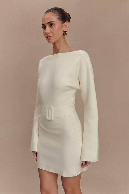 Mini-robe en tricot Kassie à nouer avec ceinture - Ivoire