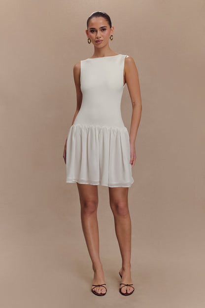 Robe mini en jersey et mousseline de soie Ashleigh - Ivoire