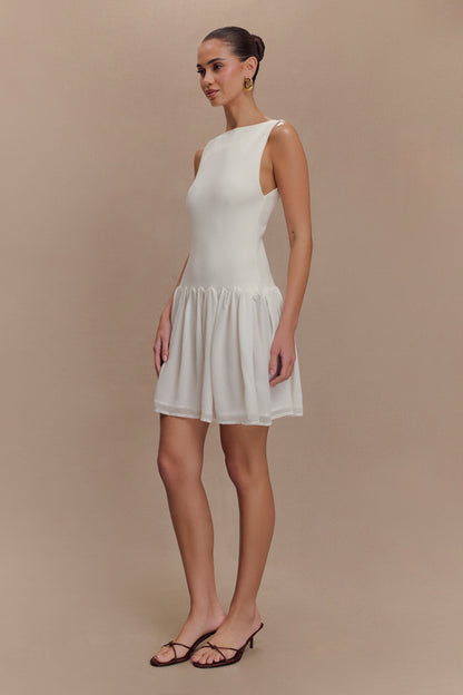 Robe mini en jersey et mousseline de soie Ashleigh - Ivoire
