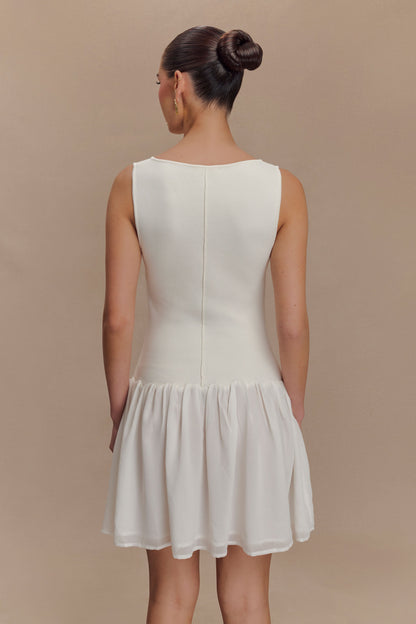 Robe mini en jersey et mousseline de soie Ashleigh - Ivoire