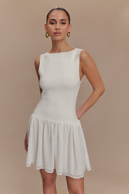 Robe mini en jersey et mousseline de soie Ashleigh - Ivoire