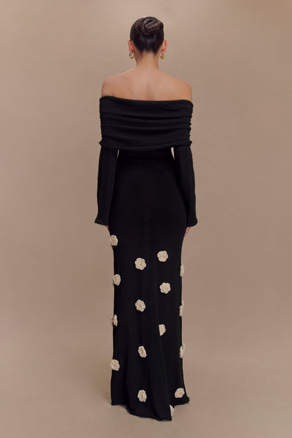 Robe Maxi en Tricot à Manches Décolletées Kiki - Rose - Noir/Blanc