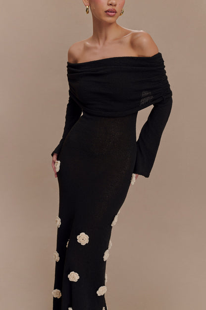 Robe Maxi en Tricot à Manches Décolletées Kiki - Rose - Noir/Blanc