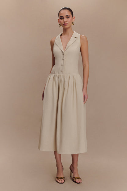 Robe midi à col en lin Valery - Naturel