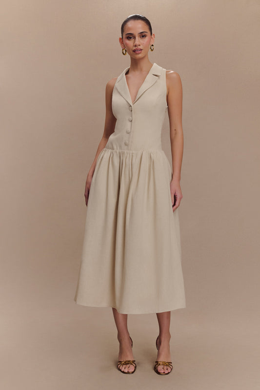 Robe midi à col en lin Valery - Naturel