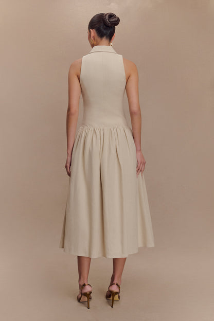 Robe midi à col en lin Valery - Naturel