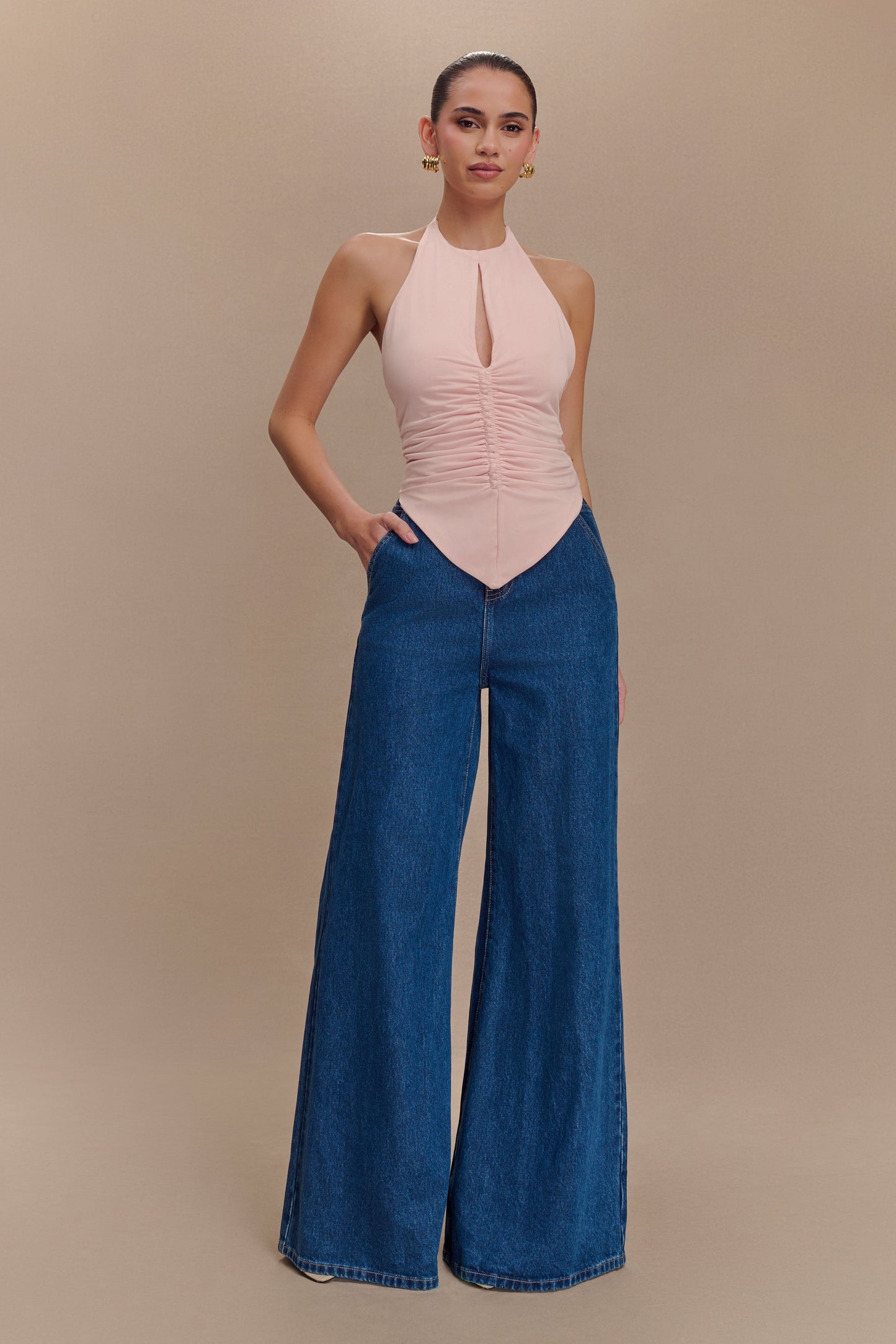 Halter Top à volants Linda Slinky - Rose Pâle