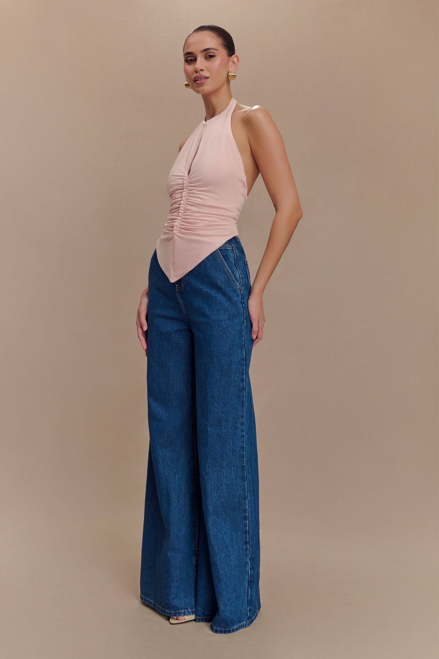 Halter Top à volants Linda Slinky - Rose Pâle