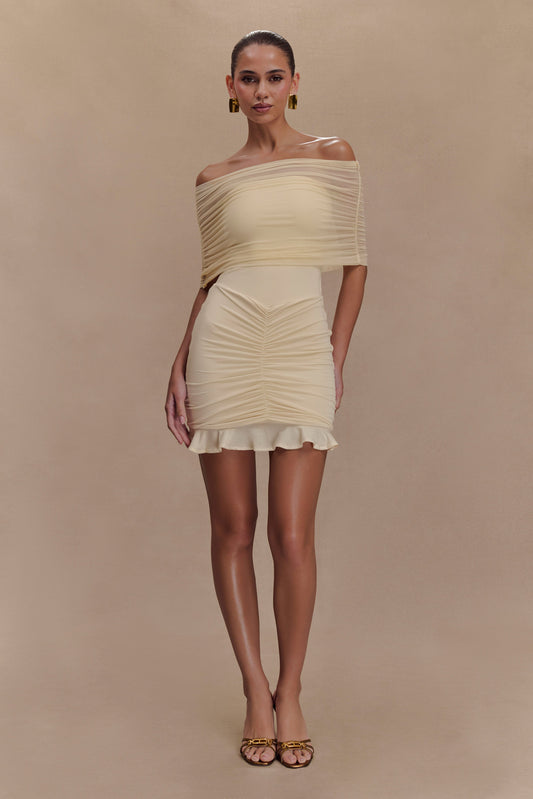 Robe mini décolletée dos nu en mousseline et tulle - Ivoire