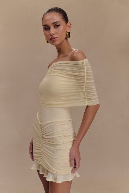 Robe mini décolletée dos nu en mousseline et tulle - Ivoire